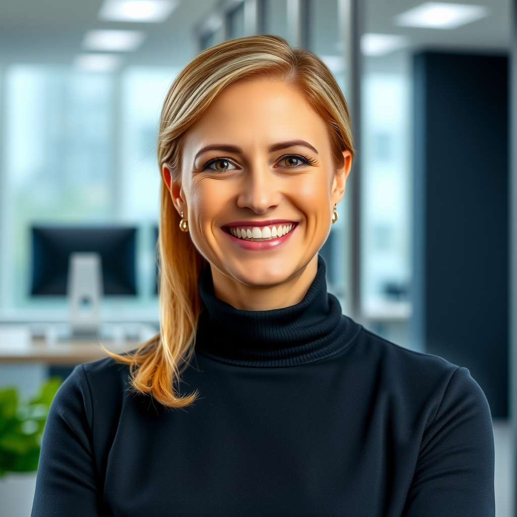 Professional headshot of Rebecca Thompson, Senior Grants Manager, with a welcoming smile wearing professional attire against a soft-focused office background